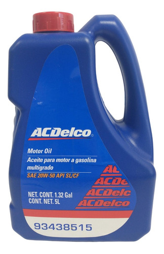 Aceite 20w50 Acdelco Api Sl/cf Garrafa 5 Lts