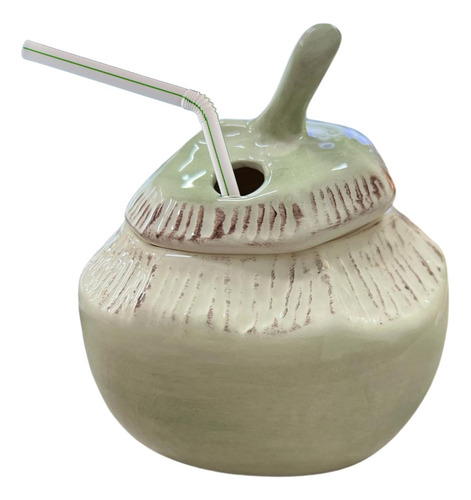 Copo Formato Coco Em Cerâmica Para Drink Agua De Coco 2un. Cor Verde-claro