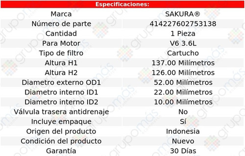 Filtro De Aceite Sakura Avenger V6 3.6l Dodge 11/13