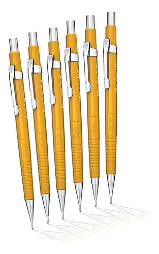 6 Lapiz De Dibujo Automatico Sharp Pentel 0,9 Mm Amarillo