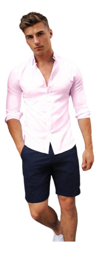 Camisa De Hombre-slim Fit-entallada-modelo Importado. Azul