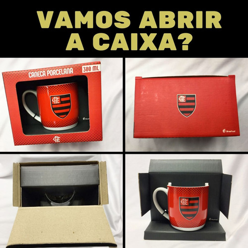 Caneca Porcelana Vermelha 300ml Sigla Crf Time Flamengo Selo