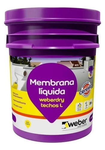 Membrana Líquida Techos L Weberdry Weber 20kg Color Blanco