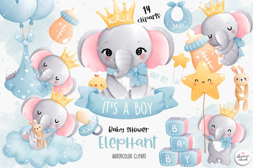 Kit Imagenes Cliparts - Baby Shower Elefante Bebe Nene  Png 