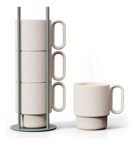 Juego De Tazas De Café Apilables Con Soporte Verde 4 Tazas D