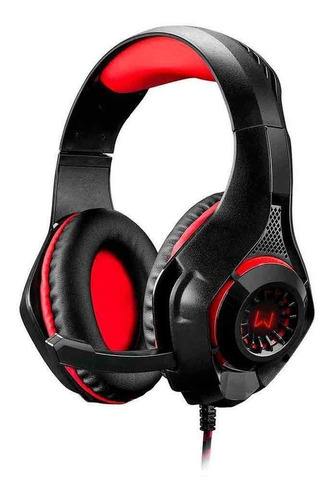 Imagem 1 de 4 de Fone de ouvido over-ear gamer Warrior Rama preto e vermelho com luz  vermelho LED