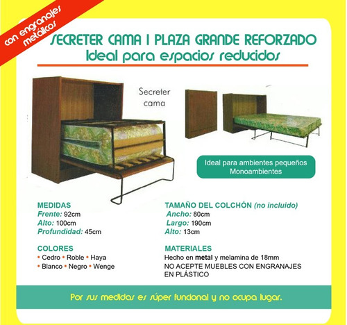 Cama 1 Plaza Grande Secreter Reforzado Pintumm
