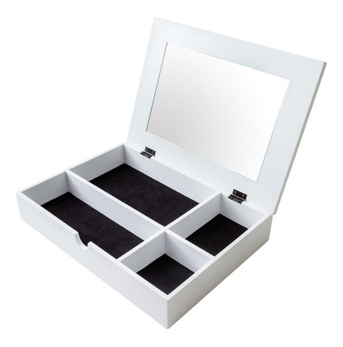 Caixa Porta Bijuterias Branca Com Espelho Mdf Laca Luxo