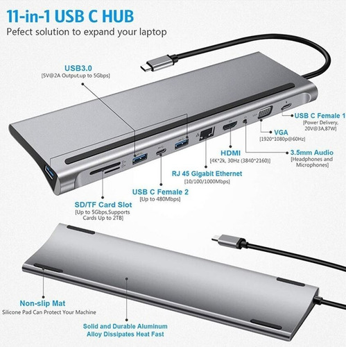Imagen 4 de 8 de Adaptador Usb Tipo C 11 En 1 Docking Station Macbook / Pc