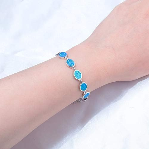 Cinily Pulsera De Ópalo De Fuego Azul Chapada En Oro Blanco