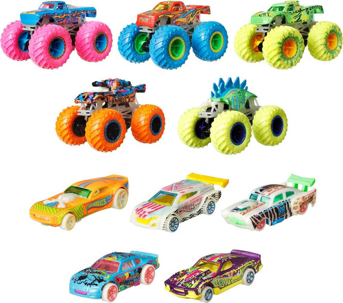 Paquete De Camiones Monstruo Y Autos Hot Wheels 10 Piezas