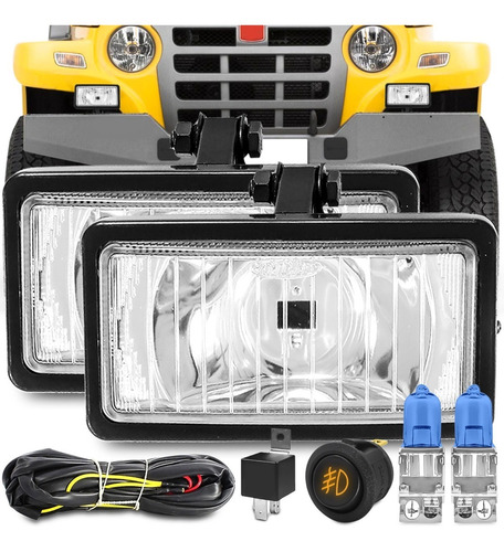 Kit Farol Milha Retangular Universal Botão Led Auxiliar