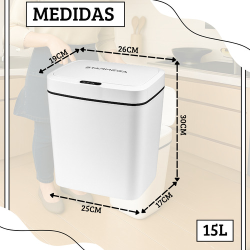Lixeira Inteligente Sensor Automático 15l Banheiro E Cozinha
