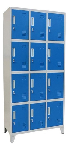 Guarda Bultos Locker Prontometal 12 Puertas Cortas Metálico Color Azul/gris