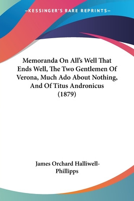 Libro Memoranda On All's Well That Ends Well, The Two Gen...