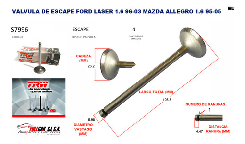 Valvula De Escape Ford Laser 1.6 96-03 Mazda Allegro 1.6 95-
