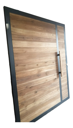 Puerta Principal Pivotante Diseño En Madera Y Hierro