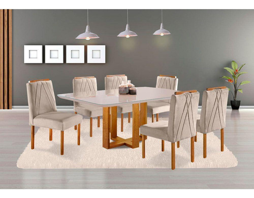 Conjunto Jantar Mesa E 6 Cadeiras Mel/off White/ Bege Areia