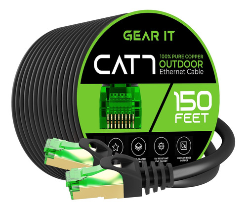 Cable Cat7 Gearit Ethernet De 150 Pies Impermeable -negro