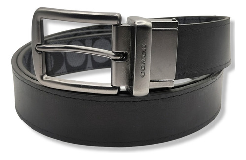Cinturon Coach Doble Vista Reversible Hombre Mujer Unisex Color Negro Diseño De La Tela Hebilla Clasica Talla M (115cm)