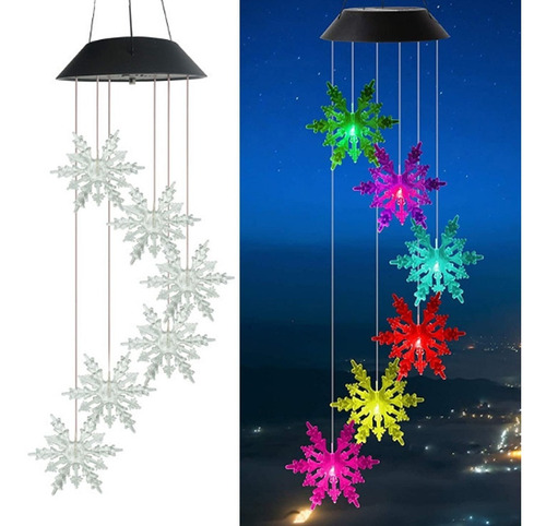 Campana De Viento Luz Solar Led Copo De Nieve Jardín Cd8179