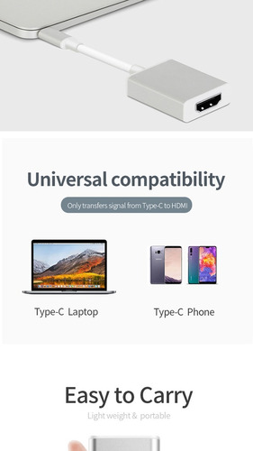 Adaptador Usb Tipo C A Hdmi Mac Macbook Lenovo Dell 4k V
