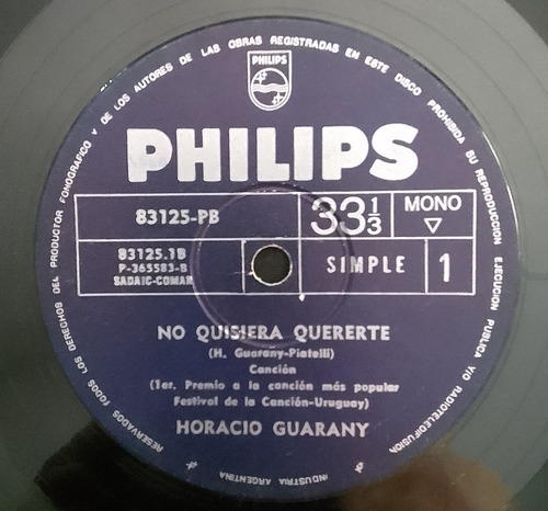 Horacio Guarani- No Quisiera Quererte -vinilo Simple-philips