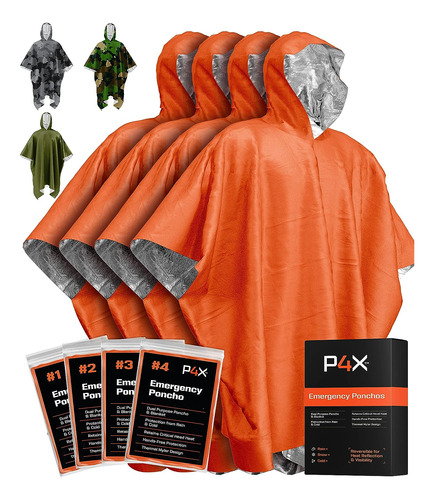 Manta De Emergencia Poncho Supervivencia Pack X 4 Naranja