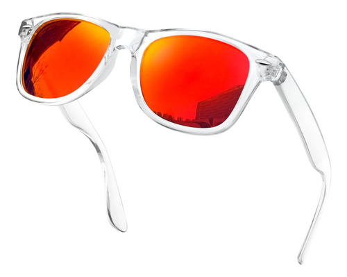 Anteojos De Sol Polarizados Kanastal Talle Unitalla (medianos/m/142mm & 50mm) Diseño Transparente Rojo Armazón Transparente Y Lente Naranja Deportivo Manejar Moda Clásico Retro Vintage Unisex