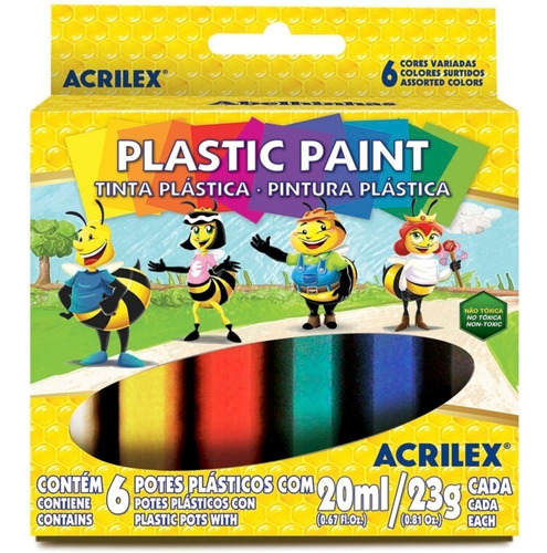 Tinta Pva Plástica 6 Cores Acrilex 20ml Cada