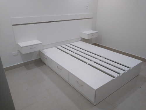 Cama En Melamina Hm. De 2 Plz. Y 6 Cajones Con Cabecera.
