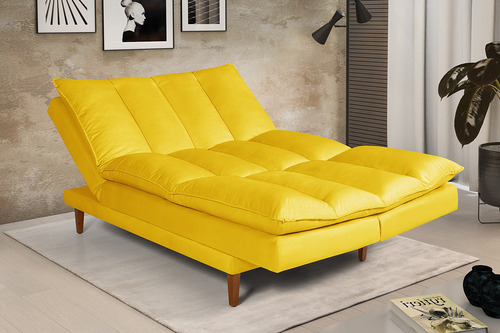 Sofá Cama Reclinável 3 Lugares Vancouver Império Estofados Cor Amarelo 374