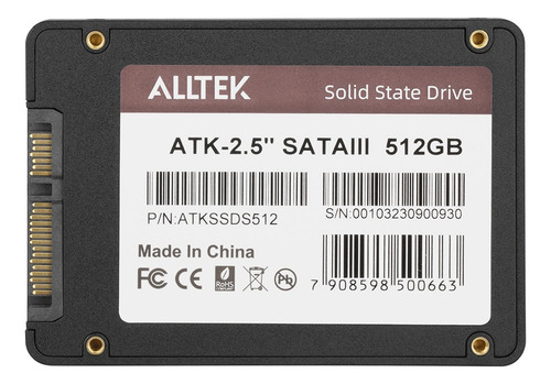 Disco Solido Interno 512gb Alltek 2.5 Sata Ill 512gb Preto Cor Preto 512GB