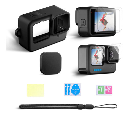 Set Funda + Tapa Lente + Strap + 3 Láminas Vidrio: Gopro 12