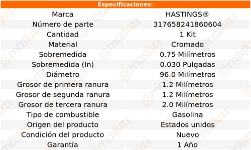 Jgo Anillos De Pistón 0.75 Azera 3.8l V6 2006/2011 Hastings