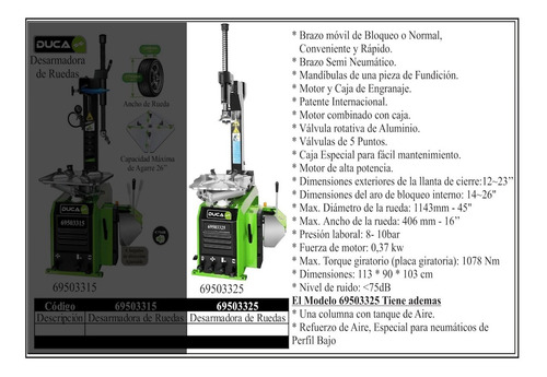 Desarmador Cubiertas Neumático Duca 1hp 220v + Refuerzo Aire