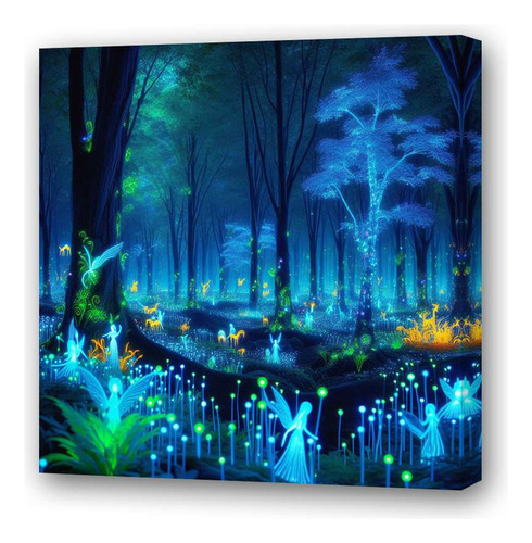 Cuadro 45x45cm Unicornio Hada Bosque Encantado Forest M3