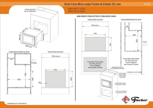 Imagem 4 de 4 de Forno Micro-ondas Fischer New Fit Line Embutir 25l Inox