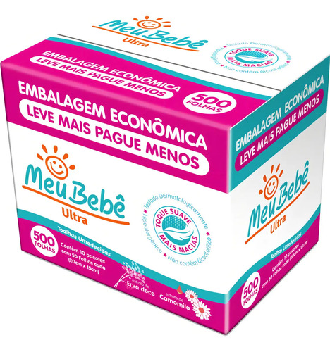 Toalha Umedecida Meu Bebê Ultra Premium Caixa 10 Pacotes - 500 Lenços