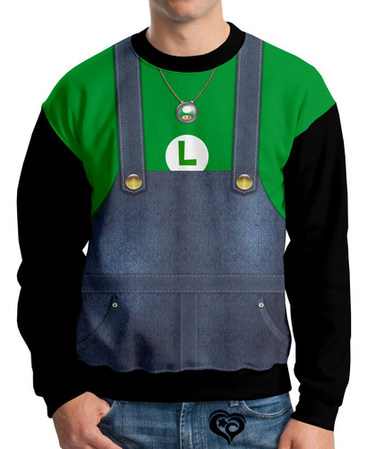 Moletom Luigi Infantil Super Mario Unissex Casaco Blusa