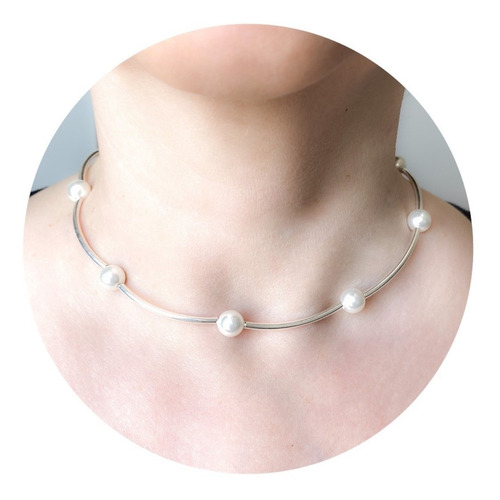 Collar Gargantilla De Plata 925 Y Perlas 8 Mm (00900/901)