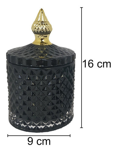 Jogo 2 Bomboniere Decorativo Preto Vidro Potiche Tampa Luxo