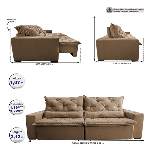 Cama inBox Lisboa/Magnum 2,12 Sofá Castor Liso