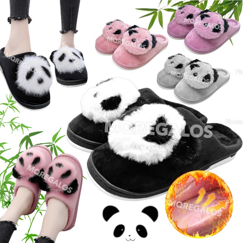 Pantuflas Peluche Panda Antideslizante Abrigadas Invierno 