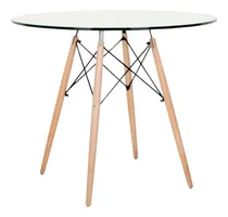 Comprar Mesa De Comedor Redonda De Vidrio Pata Madera - Eames 100cm