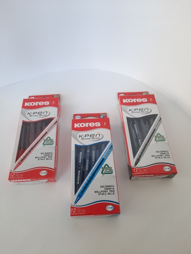 Imagen 3 de 3 de Caja De Bolígrafos Kores Tinta Negra, Azul Y Roja