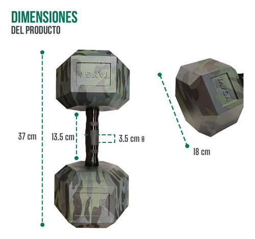 Mancuerna Hexagonal Pvc 50lb Tayga Camuflaje (22.7 Kg) Color Negro