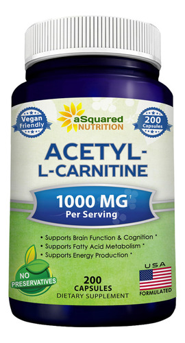 Asquared Nutrition Acetil L-carnitina 1000 Mg Fuerza Máxima