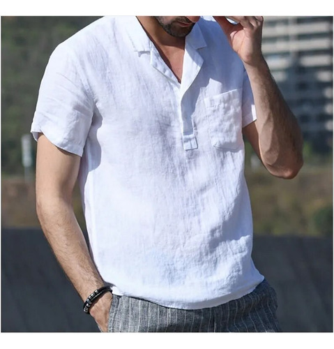 Camisa De Lino Cubana Camp Guayabera De Manga Corta Para Hom