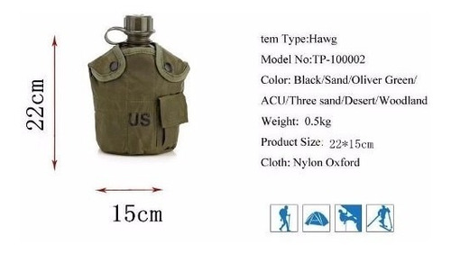 Cantimplora Militar Americana 3 En 1 / 1 Litro Verde Origina